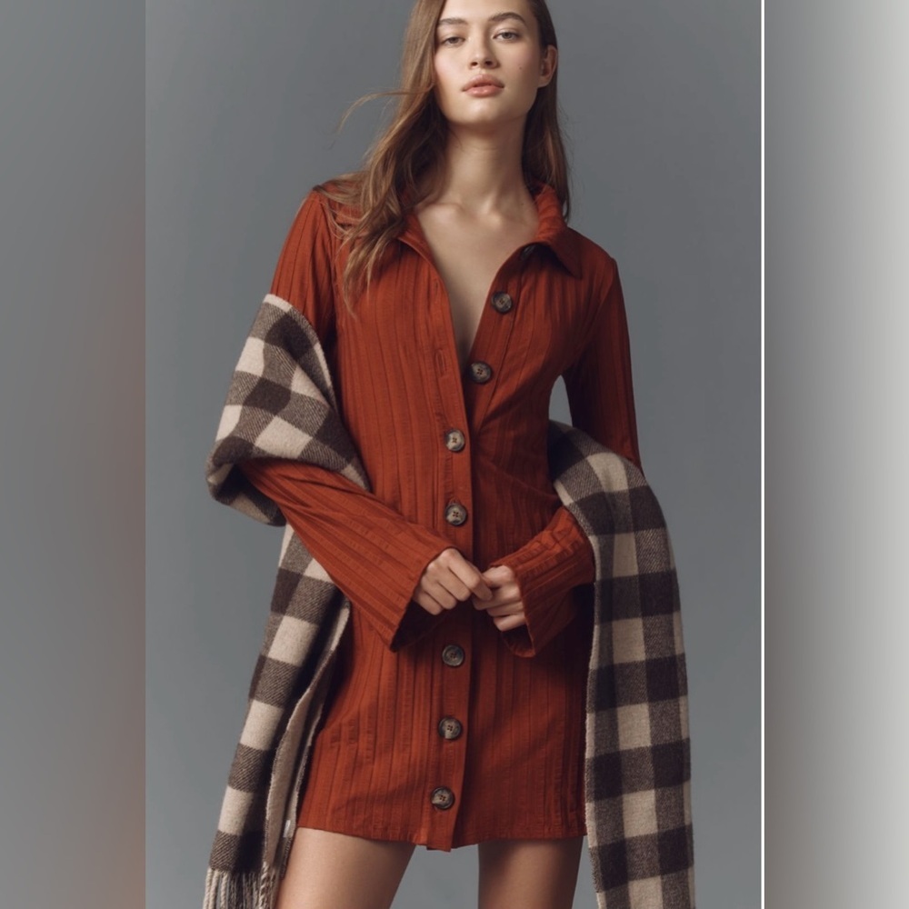 Reformation Benton Ribbed Button-Front Sweater Mini Dress Size Xs Nwt